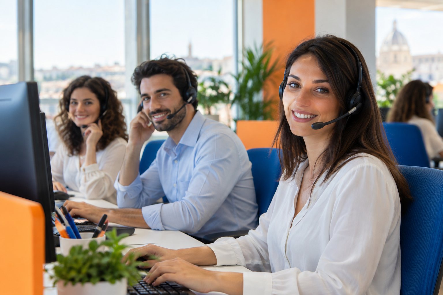Operatori del servizio clienti con cuffie in ufficio
