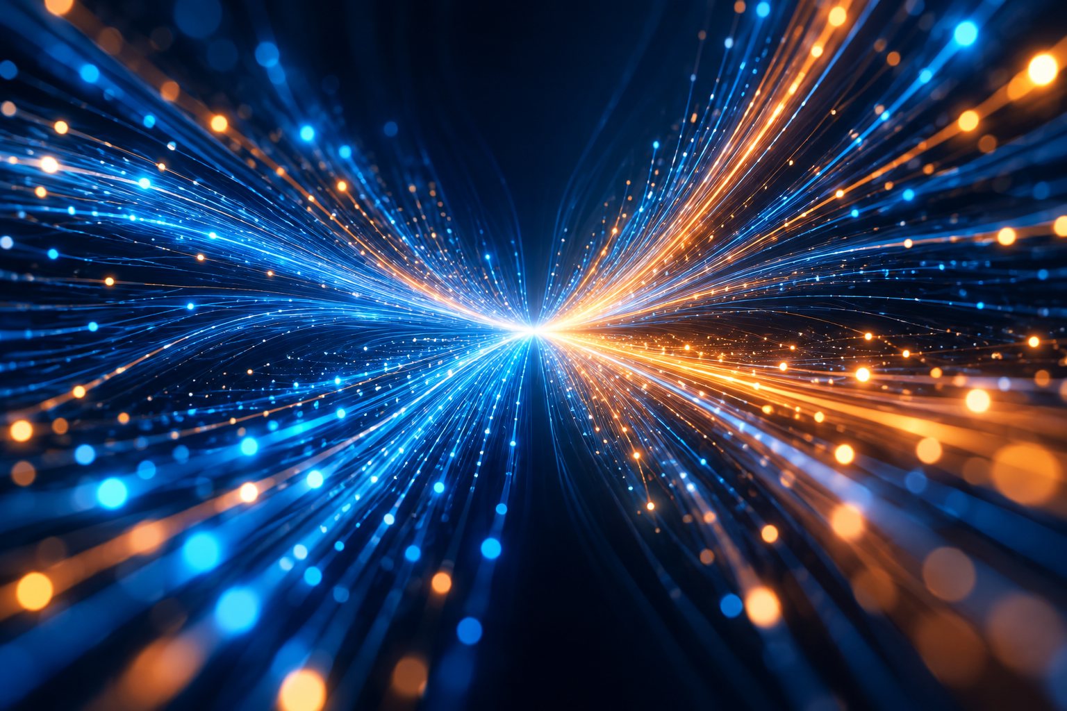 Fasci di fibra ottica illuminati che trasportano dati ad altissima velocità